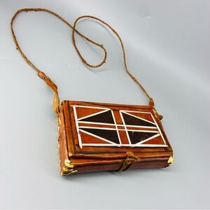 Vintage West African Leather Mini Purse Handcrafted Red Hard-case Box Bag